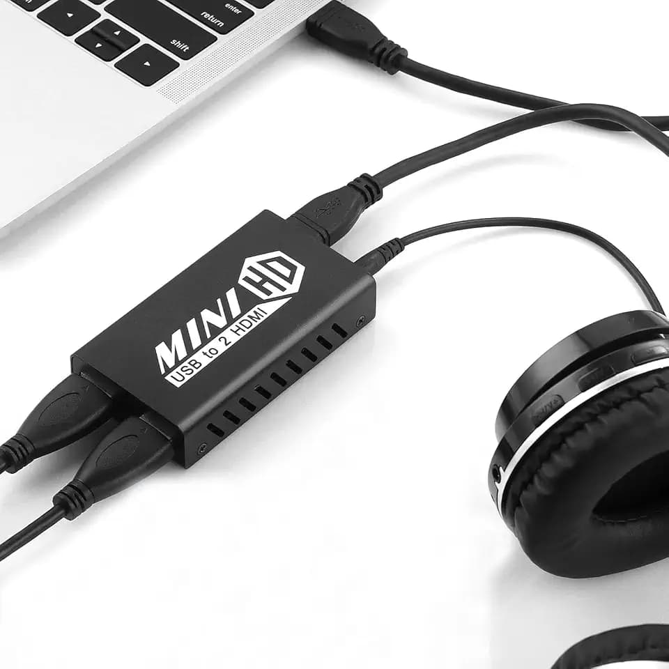 UNSTINCER USB 3.0 zu Dual HDMI Adapter für Windows Mac Chrome, Displaylink | unterstützt Bildschirm-Erweiterung & Spiegelung, mit 3,5-mm-Stereo-Klinke, 1080P/60Hz, Monitor Adaptor für PC Laptop Notebook
