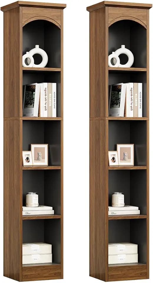 LITTLE TREE 70.9" Tall Bookshelf, 5-Tier Open Bookcase with Cubes, Bookshelves with Storage Space, Freestanding Narrow Bookcase for Home Office, Brown, 2 Pack