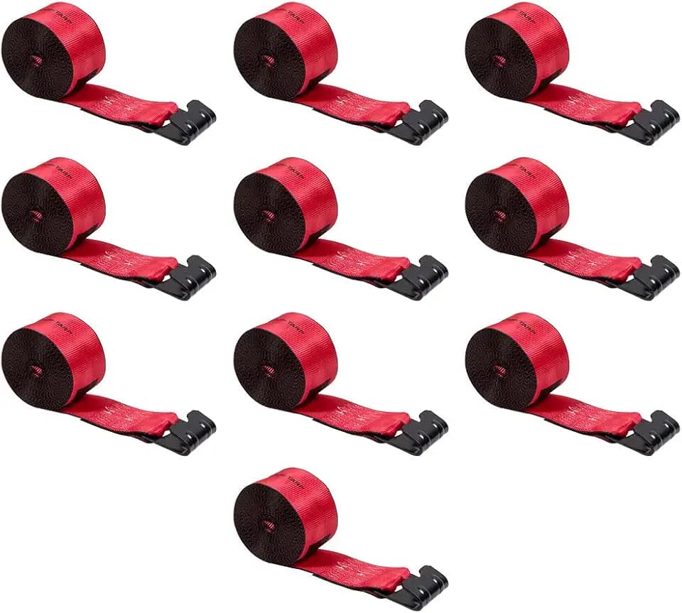 Mytee Products Kinedyne Winch Straps 4" x 30" Red Heavy Duty Tie Down with Flat Hooks WLL# 5400 lbs | 4 Inch Cargo Control for Flatbed Truck Utility Trailer (10 Pack)