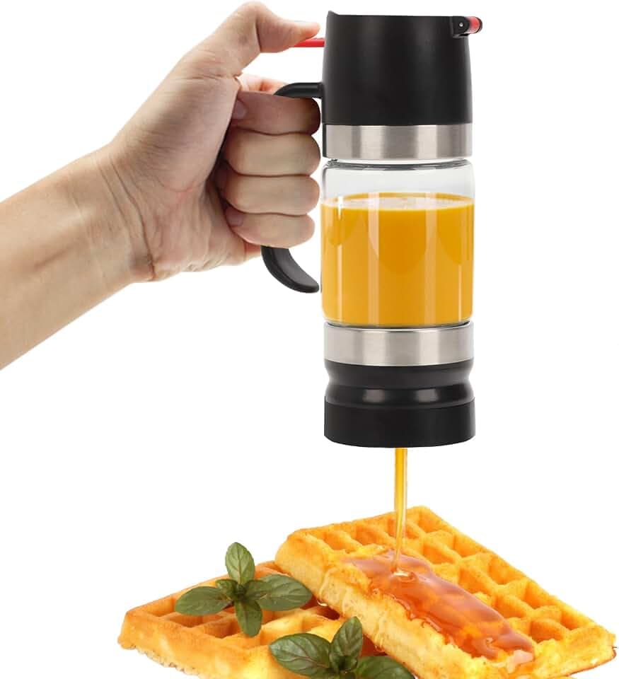 Tefola Honey Dispenser No Drip with Base, 11.83OZ Glass Honey Jar pot with Handle, Syrup Dispenser for Coffee or Tea, Mess Free Honey Dispenser for Honey and Syrup, Honey Container (Black, 350ml)