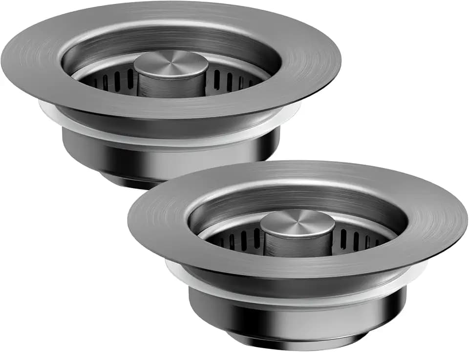 NinjaTiger Kitchen Sink Drain Strainer - 2-Pack 3-in-1 Stainless Steel Kitchen Sink Stopper Pop-Up Sink Drain Strainer Basket Kitchen Sink Stopper for US Standard 3-1/2'' Drain | Gunmetal Gray