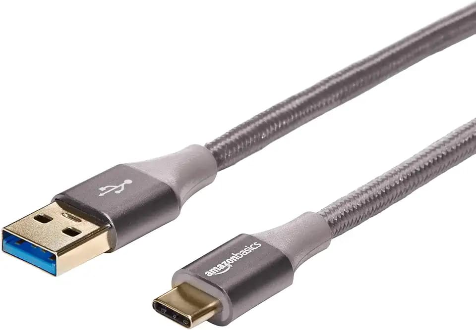 Amazon Basics USB-C auf USB-A 3.1 Gen 1 Schnellladekabel, geflochtenes Nylonkabel, 5 Gbit/s High-Speed für Apple iPhone 16/15, iPad, Samsung Galaxy, Tablets, Laptops, 3 m, Dunkelgrau