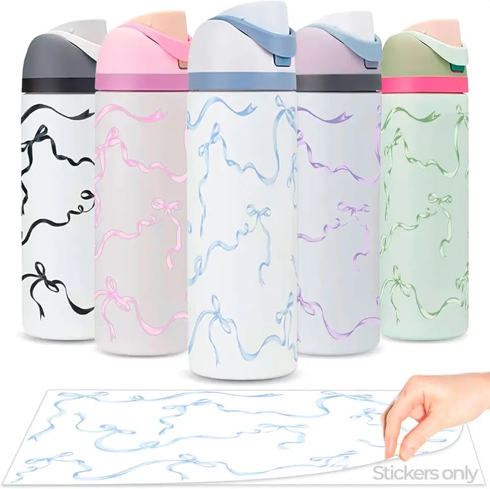 Bows Stickers for Custom Owala Accessories - Cute Tumbler Decals, Fits 24oz Urban Outfitters Owala Bottles (Bubble Bliss Bow, Blue)