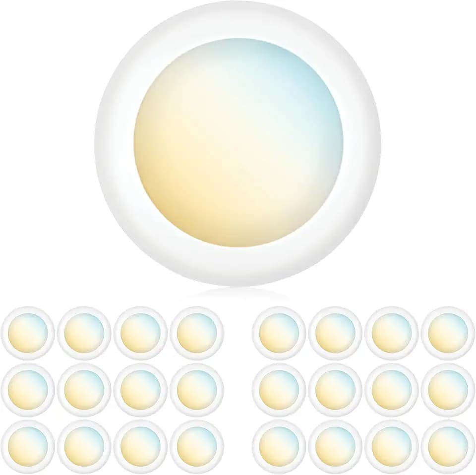 PARMIDA (24 Pack) 5/6 Inch Dimmable 3CCT LED Disk Lights, 15W Surface Mount Recessed Ceiling Disc Lighting, 3 Color Selectable 3000K/4000K/5000K, 1050lm, J-Box Or Recessed Can Installation, UL-Listed