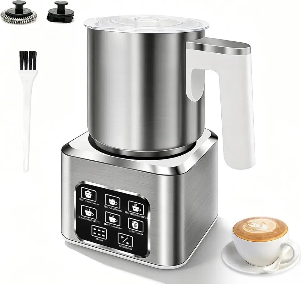 6-in-1 Electric Milk Frother and Steamer, Large Capacity & Detachable Electric Milk Frother and Warmer, Automatic Hot & Cold Foam Maker, with Stainless Steel Jug, 16.91oz/500ml for Coffee
