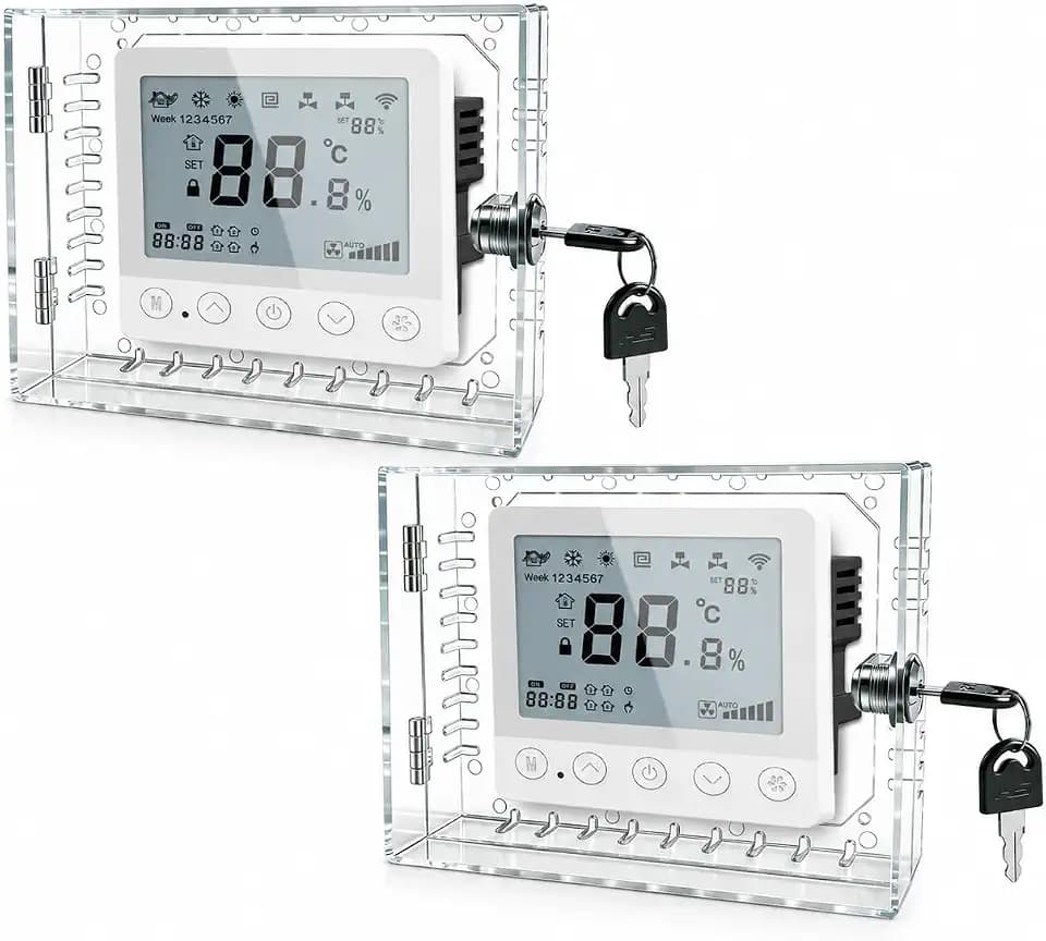 2PCS Large Thermostat Lock Box Cover with Key,Clear Thermostat Cover with Lock Fits Honeywell Thermostat On Wall,AC Lock Box Cover with Key Fits Thermostats 6.5" W x5.0 H or Smaller