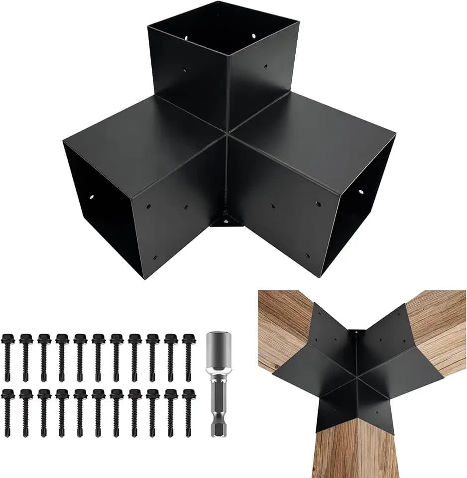 1Pack Pergola DIY Bracket Kits 6x6,3-Way Right Angle Corner Post Brackets for 6"x6"(Actual:5.5"x5.5") Wood Beams,Heavy Duty Metal Brackets for Outdoor Pavilion,Proch,Log Cabin