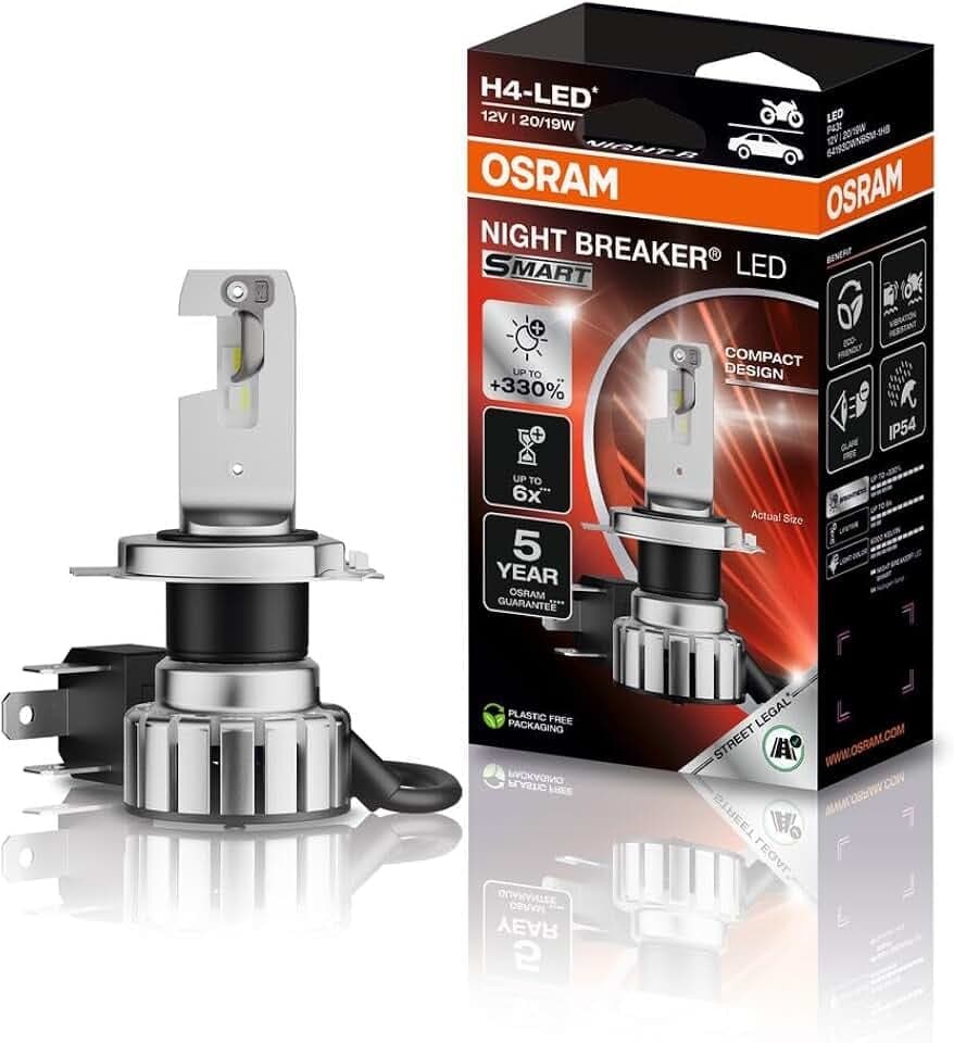 Osram NIGHT BREAKER LED SMART H4 für Motorräder; bis zu 330% mehr Helligkeit; 6000K, LED-Nachrüstlampe für Motorräder mit Straßenzulassung, white