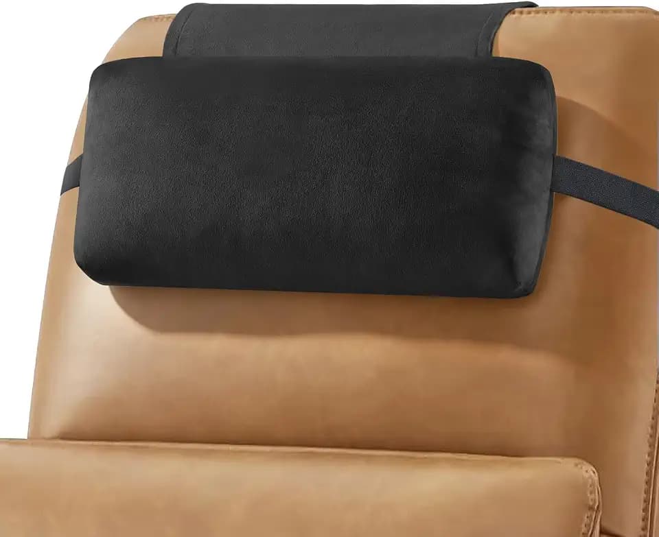 Head Recliner Pillow Adjustable Shredded Memory Foam Headrest Pillow for Recliners,Non-Slip Velvet Cushion for Pain Relief Neck Support Pillow for Travel Home Recliner Sofa Armchair (Black)