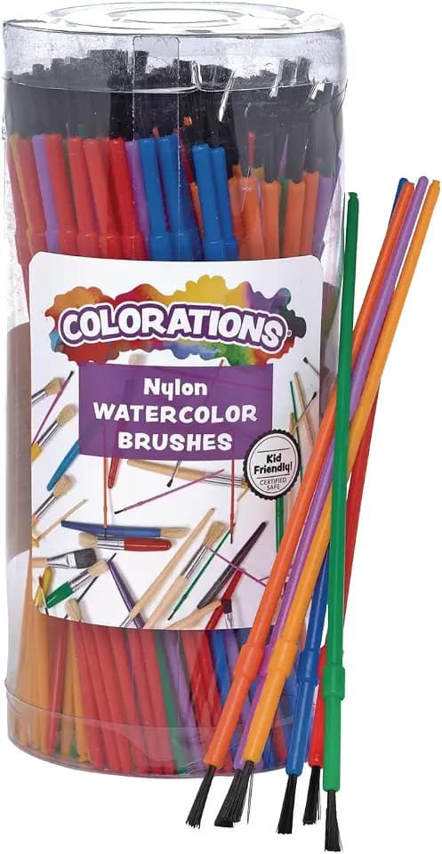 Colorations - 144WB Paint Brushes, 3 Widths, Nylon Bristles, Classroom, Painting, Art, Classroom Supplies, Art Supplies, School Supplies, Kids, Projects, Crafts, Groups, Watercolor, Small, Set of 144