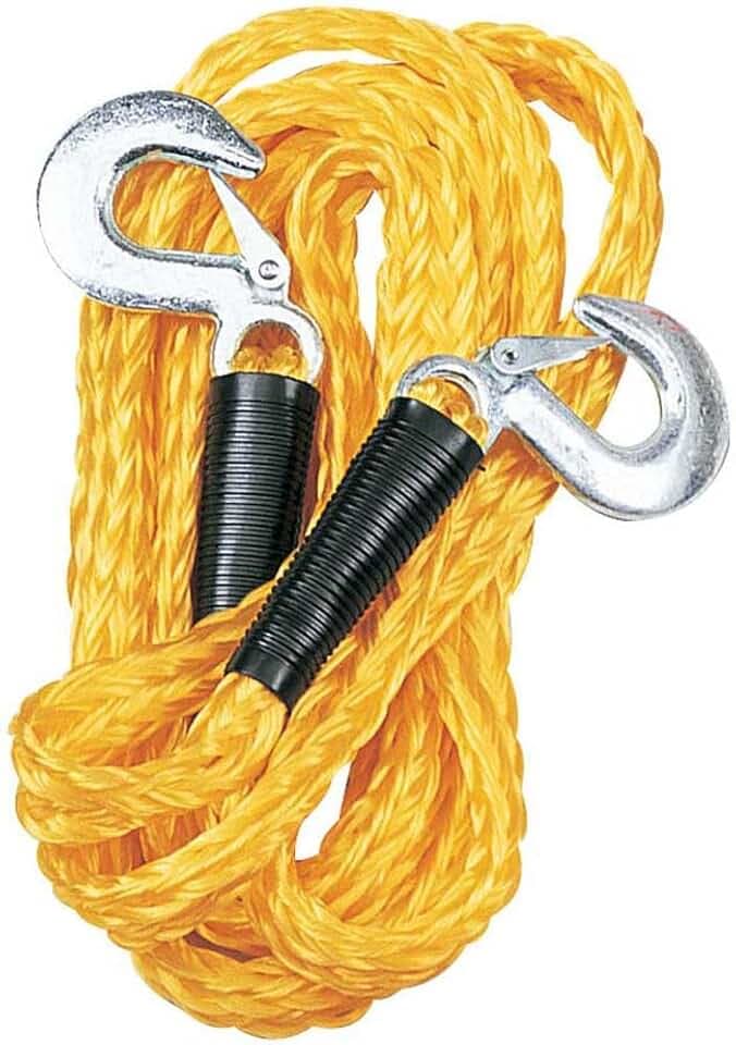 330 Lb Capacity Tow Rope | 14' x 5/8" with Heavy Duty Forged Steel Hooks | Rot Resistant | High Visibility Yellow Color | Ideal for Automotive, Boating, and General Towing