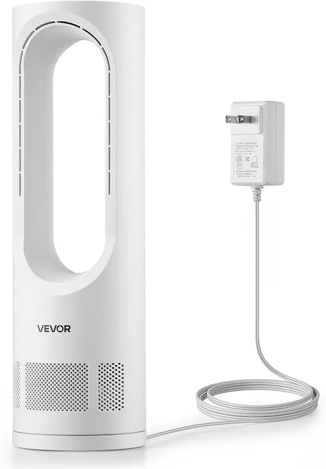 VEVOR Desk Fan Bladeless, 17 inch Office Table Fan Small Quite, 5 Speeds Adjustment, 0-9H Timer, 60-Degree Oscillation, Touch Control, Easy to Clean, Portable for Office, Living Room, Bedroom
