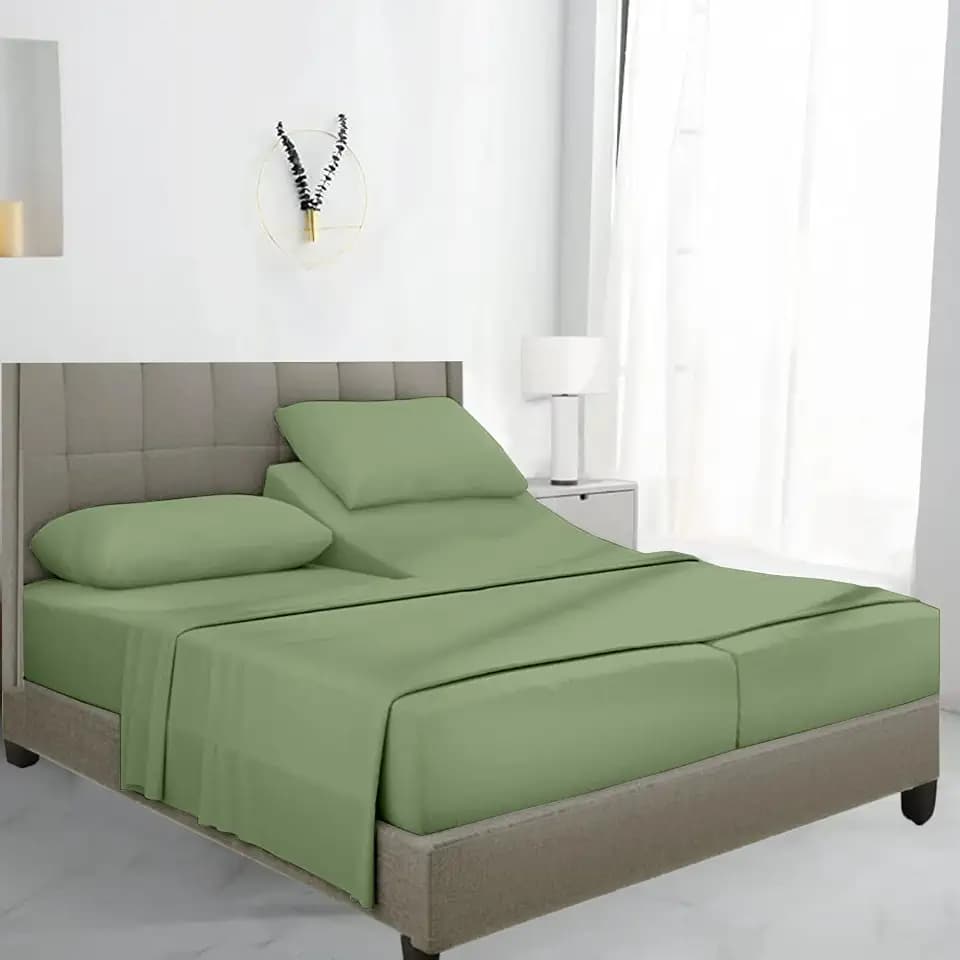 SKY BEDDINGS Split King Sheet Set, 100% Egyptian Cotton Sateen, Sage Green