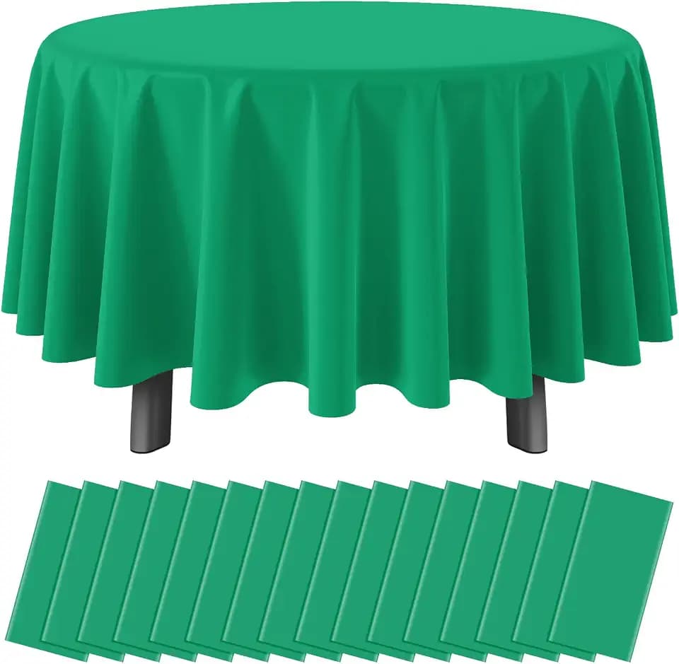 16 Pack Green Plastic Tablecloth for Round Tables, Premium Decorative Green Disposable Table Cloths for Parties, Round Party Table Cover for Birthday Anniversary Graduation Picnic Party, 84 Inch