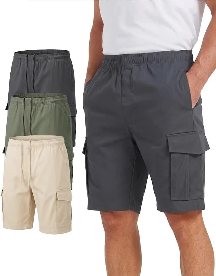 Liloak Mens Cargo Shorts Pack Mens Drawstring Cargo Shorts Classic Casual Lightweight with Waistband Running