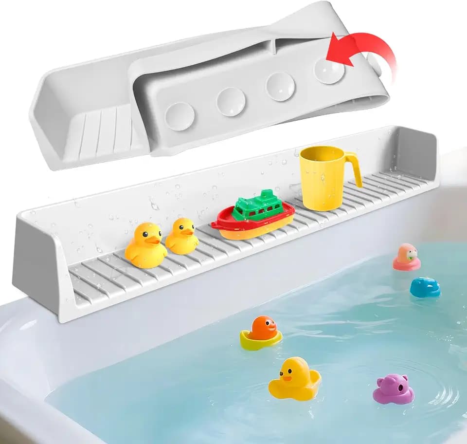 Splash Guard for Bathtub Kids - Silicone Bath Tub Play Shelf, Gray