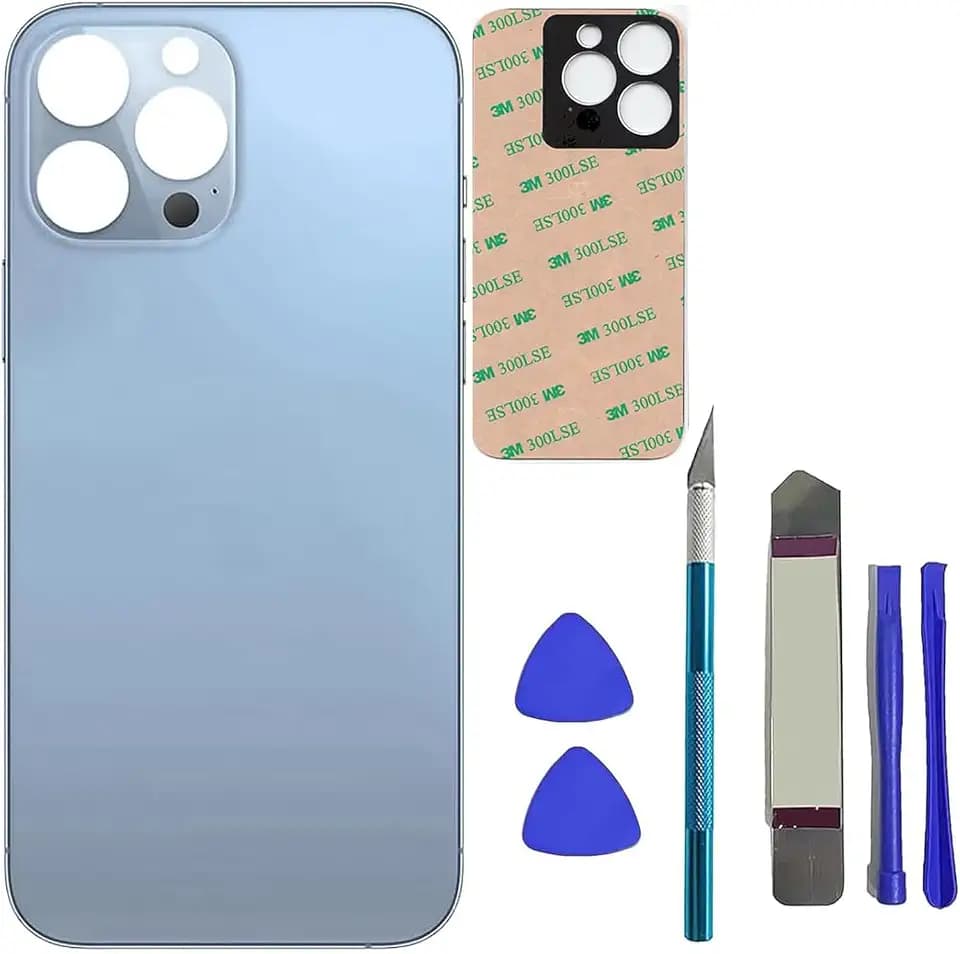 13 Pro Max Rear Back Glass Replacement for iPhone 13 Pro Max Back Glass Panel Replacement with Pre-Installed Adhesive + Repairing Toolkit (Blue)