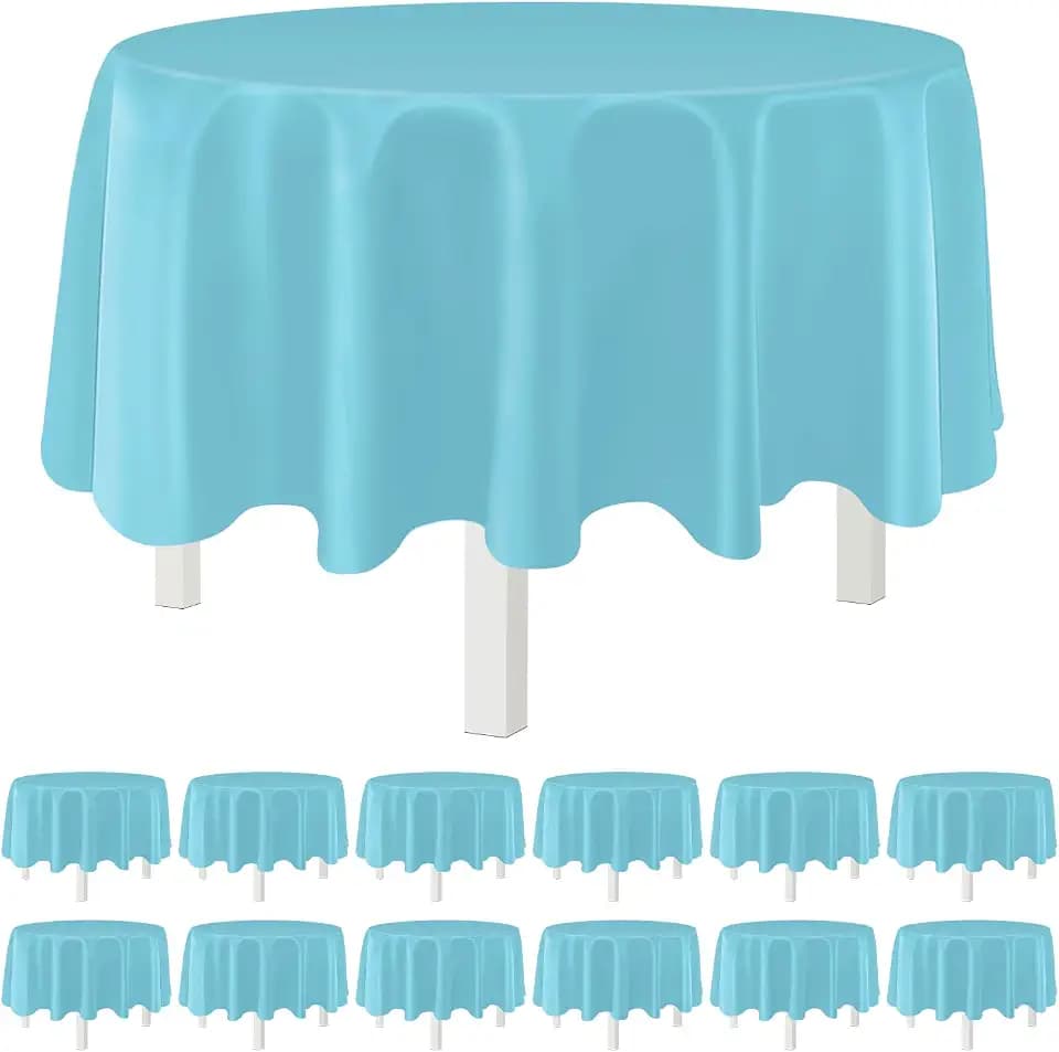 Light Blue 12 Pack Plastic Tablecloths 84" Disposable Round Table Cloth Plastic Table Cover for Party Disposable Tablecloths