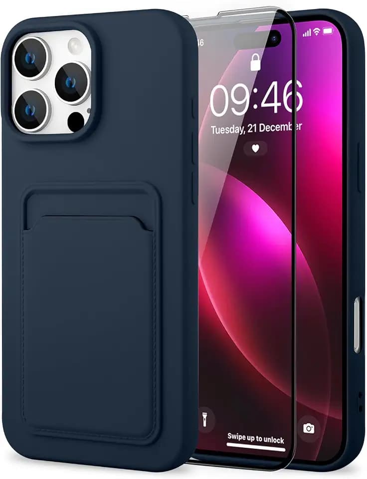 MZELQ Compatible with iPhone 16 Pro Case Card Holder -Blue