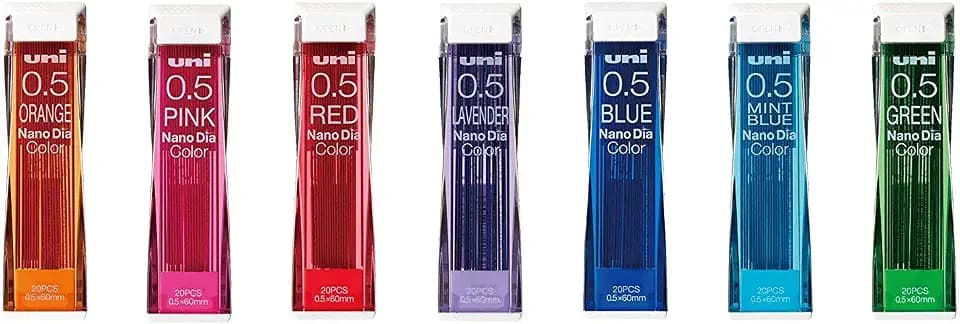 Uni NanoDia Color Mechanical Pencil Leads 0.5mm 7 Color Set, 7 Pack/total 140 Leads