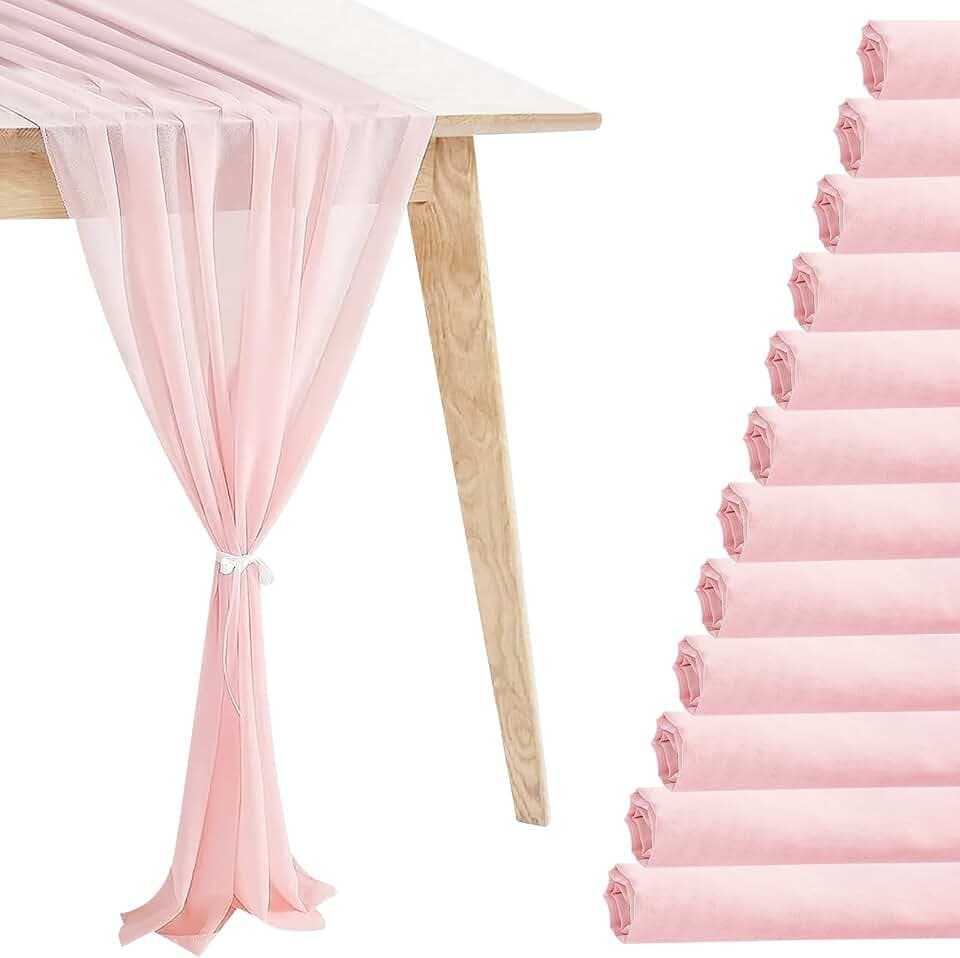 12 Pack Baby Pink Table Runner 10ft Romantic Chiffon Table Runner for Wedding Baby Shower and Birthday Party Cake Table Decorations(120 x 12 in)