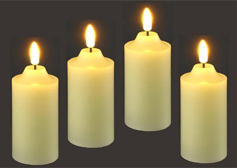 LED Kerzen Echtwachs 4er Set elektrische mit Timer LED-Kerze Warmweiß Stimmungslicht Lichter Dekoration Stumpenkerze große Adventskerzen Adventskranz Kranz romantisch Valentinstag, 10cm