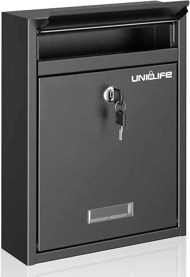 Uniclife Wall Mount Mailbox for Outside, Locking Mail Box, Black