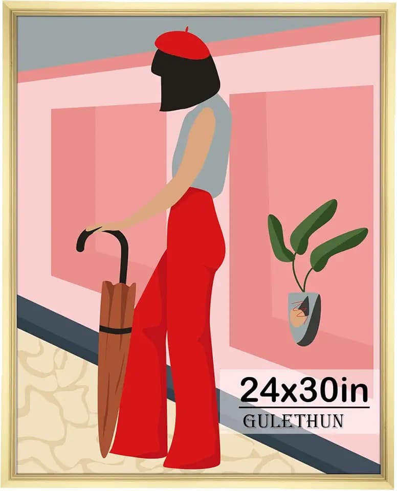 GULETHUN 24x30 Picture Frame, Gold Poster Frame, Home Decor Natural Gallery Frames, Horizontal or Vertical Format, Sturdy, Plexiglass, Large Wall Decor, for Photos, Artworks, Posters