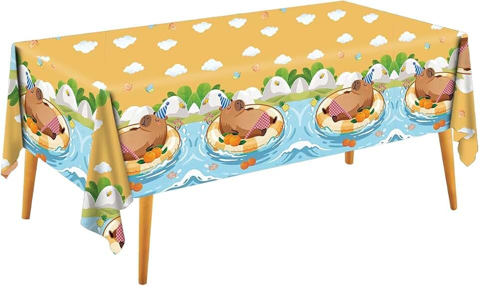 3 Pack Orange Capybara Party Tablecloths, 54" x 108" Rectangle Plastic Disposable Table Covers, Capybara Birthday Party Decorations Supplies for Kids Baby Shower Animal Theme Events