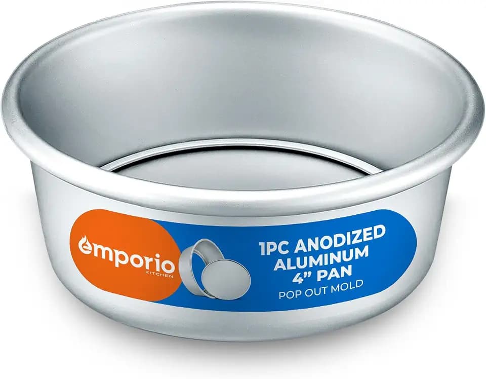 Emporio Kitchen Baking Pan - Anodized Aluminum Round Cheesecake Pan 4’', Pressure Cooker and Air Fryer Compatible, Recipe Booklet Included, PFAS, CFC, PTFE, or PFOA Free, Oven Safe (Up To 500° F)