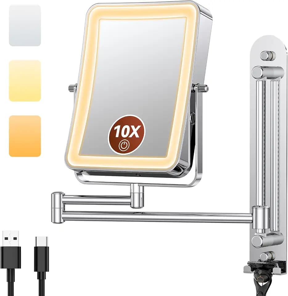 7“ Height Adjustable Wall Mounted Lighted Makeup Mirror with Light