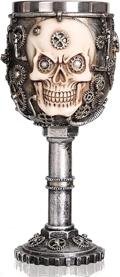 3D Skull Medieval Wine Goblet,Steampunk Style Stainless Steel Chalice Goblet, Gothic Skeleton Wine Goblet,Skull Fans Gift for Party Decor and Halloween/Christmas/Birthday
