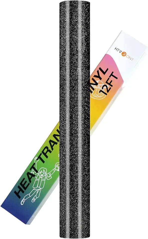 HTVRONT Black Glitter HTV - 12" X 12FT Glitter Heat Transfer Vinyl