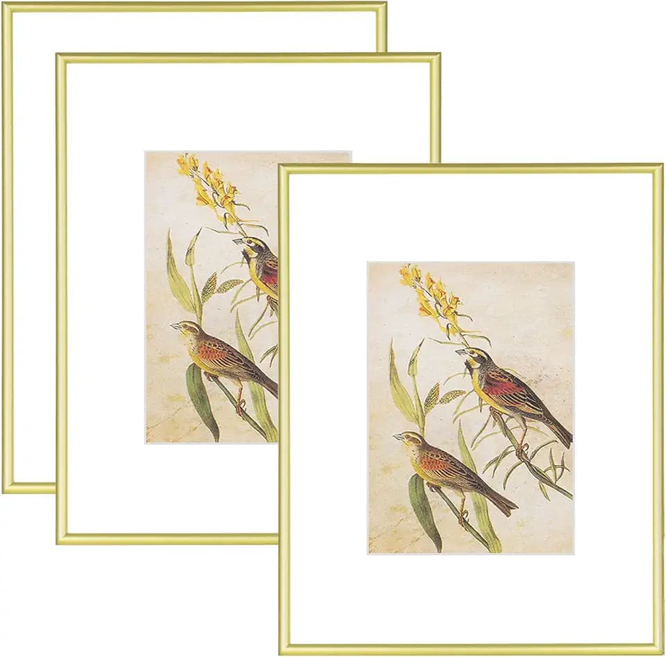 3Pcs 8.5x11 Matte Gold Aluminum Frames, HD Glass, Fits 5x7 With Mat