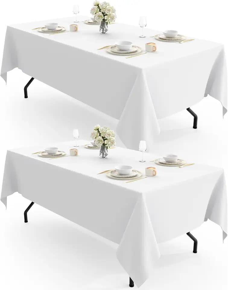 Pureegg Polyester Tablecloth 60" x 102" Reusable Washable 2 Pack White