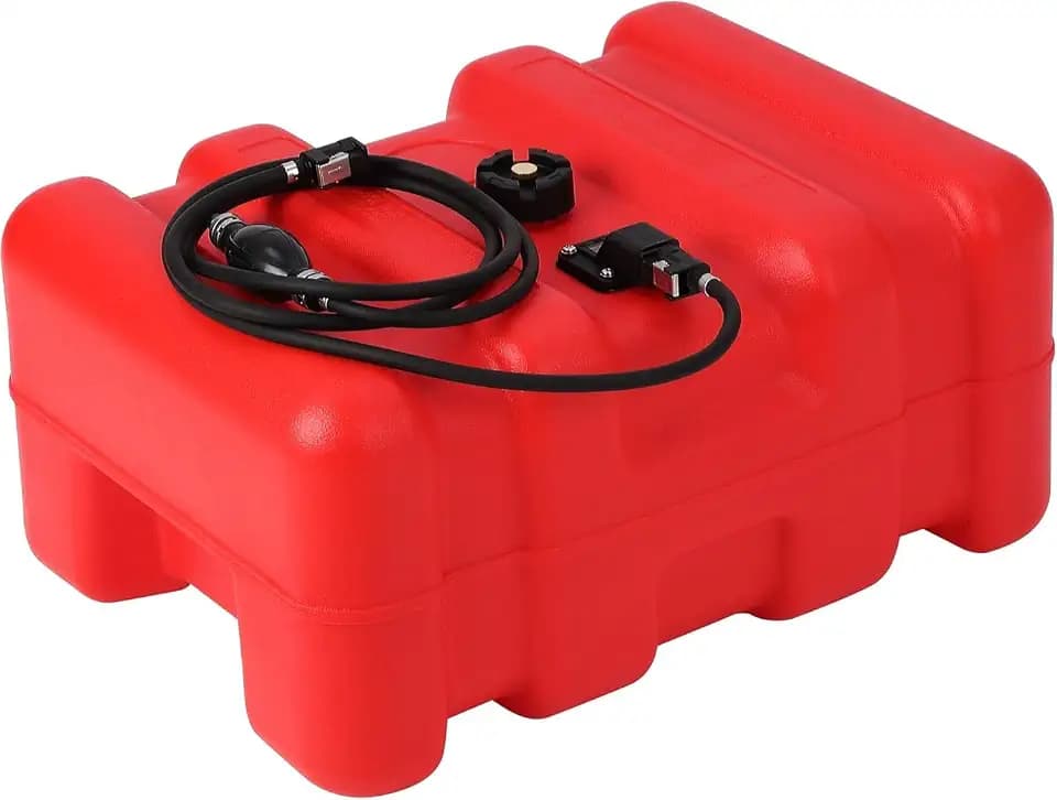 12 Gallon Portable Marine Boat Fuel Tank for Outboard - Includes Fuel Line, Built-In Filter & Oil Level Indicator, Easy to Carry with I-Shaped Handle