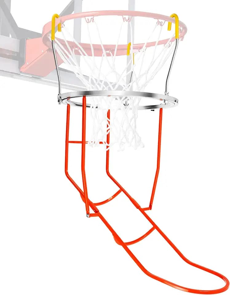 Upgraded Basketball Shot Trainer Rebounder, Heavy Duty Basketball Return Attachment with 360° Rotating Chute, Portable Ball Returns Training Aid Fits Standard 18" Hoop Rims Indoor or Outdoor
