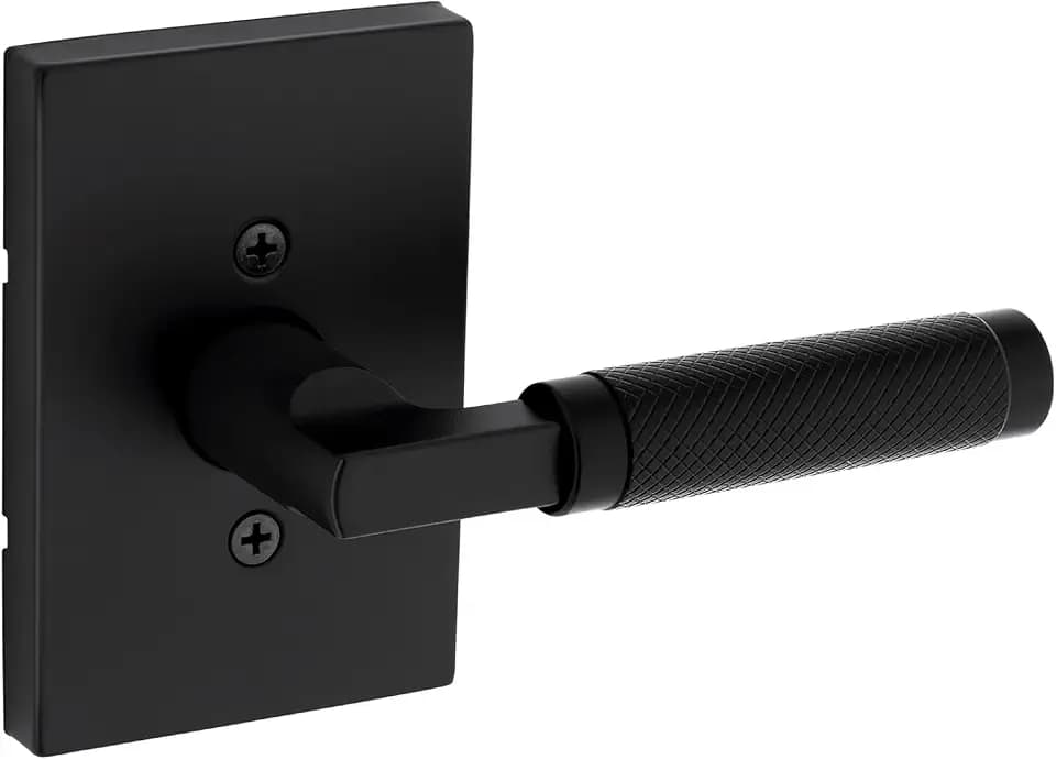 Kwikset Prava Dummy Door Knurled Handle, Single Sided Lever for Closets, French Double Doors, and Pantry, Matte Black, Non-Turning Reversible Interior Push/Pull Lever, with Microban Protection