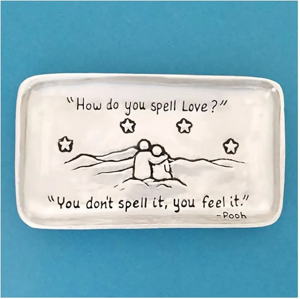 Basic Spirit Small Pewter Jewelry Tray - How do you spell Love - Home Decorative Bowl Christmas Gift, Jewelry Display, Ring Holder Storage Display Organizer Valentines Days