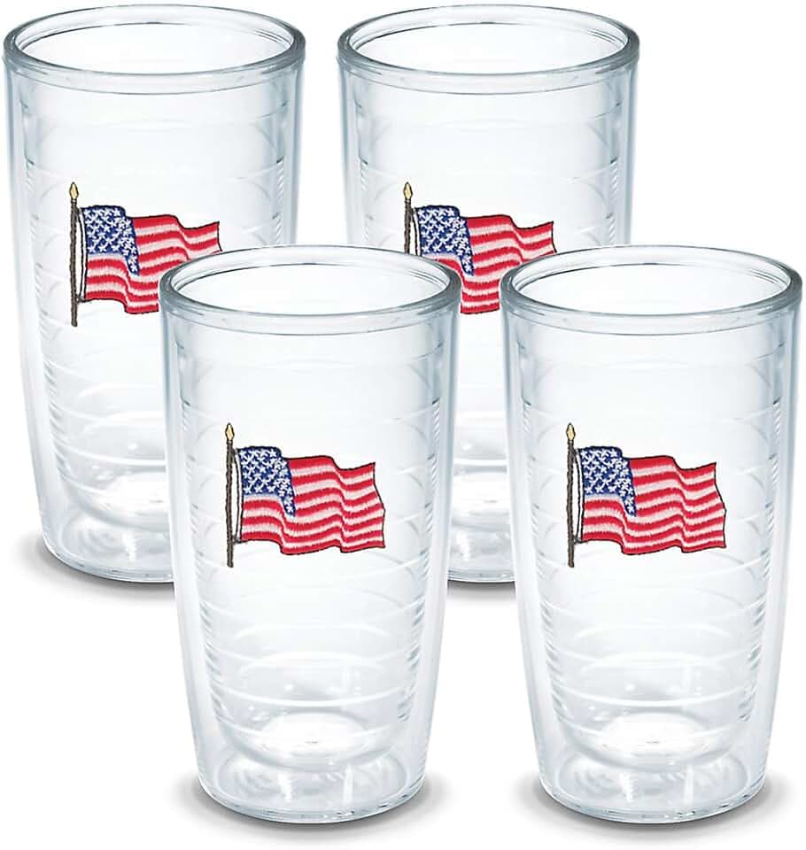 Tervis American Flag Made in USA Double Walled Insulated Tumbler Travel Cup Keeps Drinks Cold & Hot, 16oz 4pk, Classic
