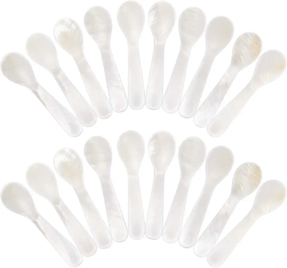 Patelai 20 Pieces Mother of Pearl Caviar Spoons Round Handle, 7cm/2.75 Inch