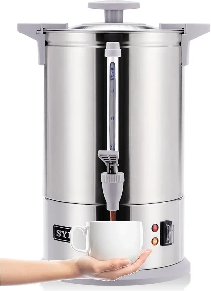 SYBO Commercial Grade Stainless Steel Percolate Coffee Maker Hot Water Urn for Catering, 100-Cup 16 L, Grey
