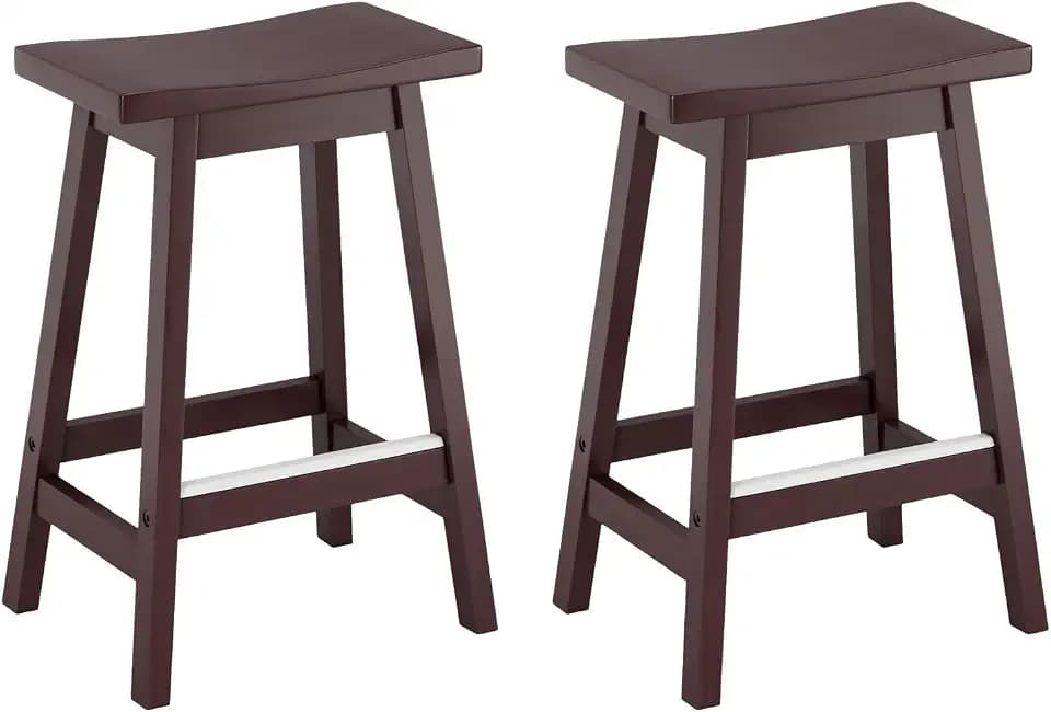 BestOffice 24 Inch Bar Stools Set of 2, Wooden Saddle Counter Stools, Brown