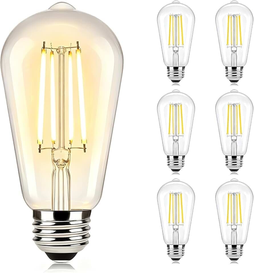 Brightever 6-Pack Dimmable LED Light Bulbs 60W Equivalent, Vintage Edison Light Bulbs, 2700K Warm White ST58 7W LED Bulb Super Bright 850LM, 90+CRI, Clear Glass Antique Decorative Filament Bulbs