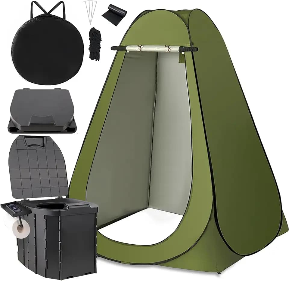 Portable Toilet Kit, Larger Size Portable Camping Toilet with Pop-Up Privacy Enlarged Tent and Poo Gel Toilet Bags, Width of 4.93 Feet Tent Washable Outdoor Showers Changing Rooms