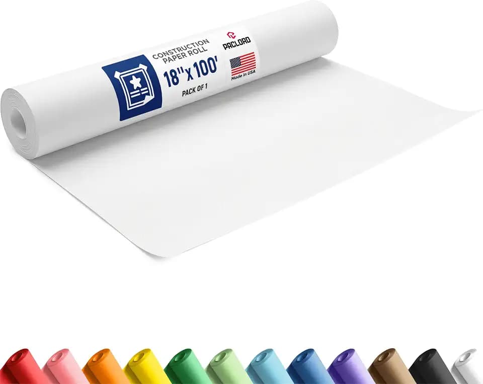 White Construction Paper Roll 18" x 100 ft – Made in USA – 18" Bulletin Board Paper for Classroom & School, Teachers & Kids