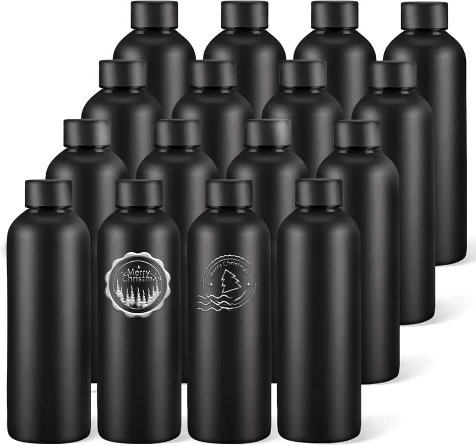 WHEATHUSK 16 Pack Stainless Steel Insulated Water Bottle 17oz Blank Double Wall Vacuum Thermal Sports Bottle Personalized Powder Coated Bulk for Laser Engrave, Black