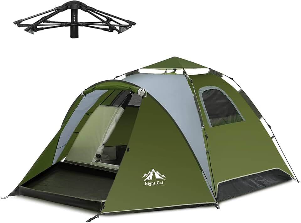 Night Cat Pop Up Tent 2-3 Persons Instant Set Up Tent with Footprint Tarp & Porch, Automatic Double Layer Waterproof Camping Tent with Rainfly