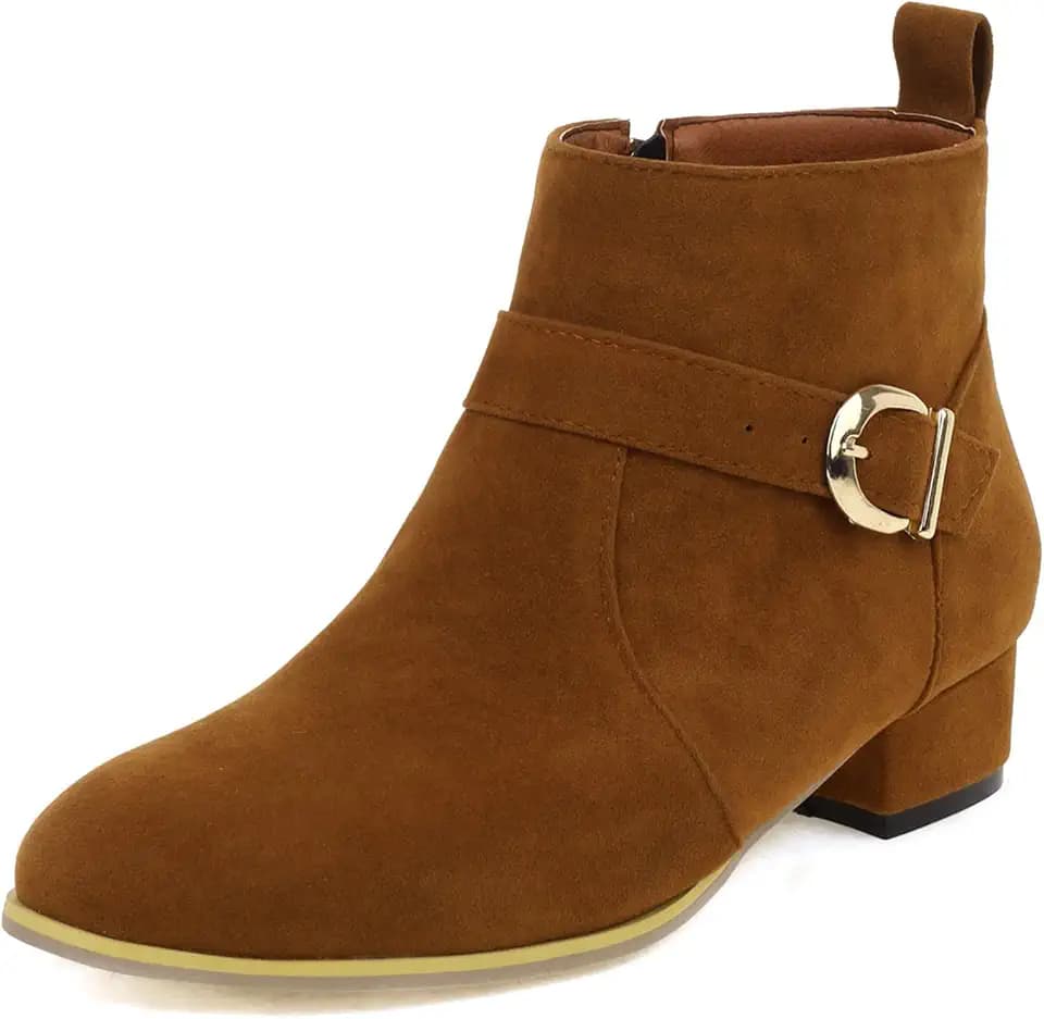 ClassicSter Womens Faux Suede Booties Round Toe Chunky Low Heel Zip Up Ankle Boots with Buckle,Dress Closed Toe Ankle Boot