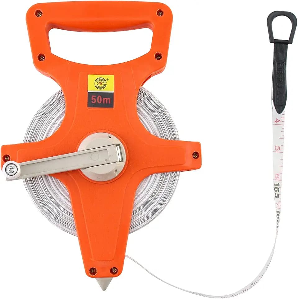 QWORK Open Reel Tape Measure, Fibreglass Surveyors Tape, 50M /165 FT